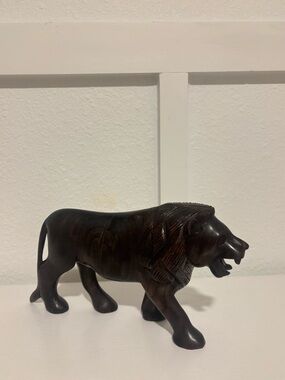 Vintage Hand Carved Wood Lion Roaring Cat Safari Art Rustic Decor